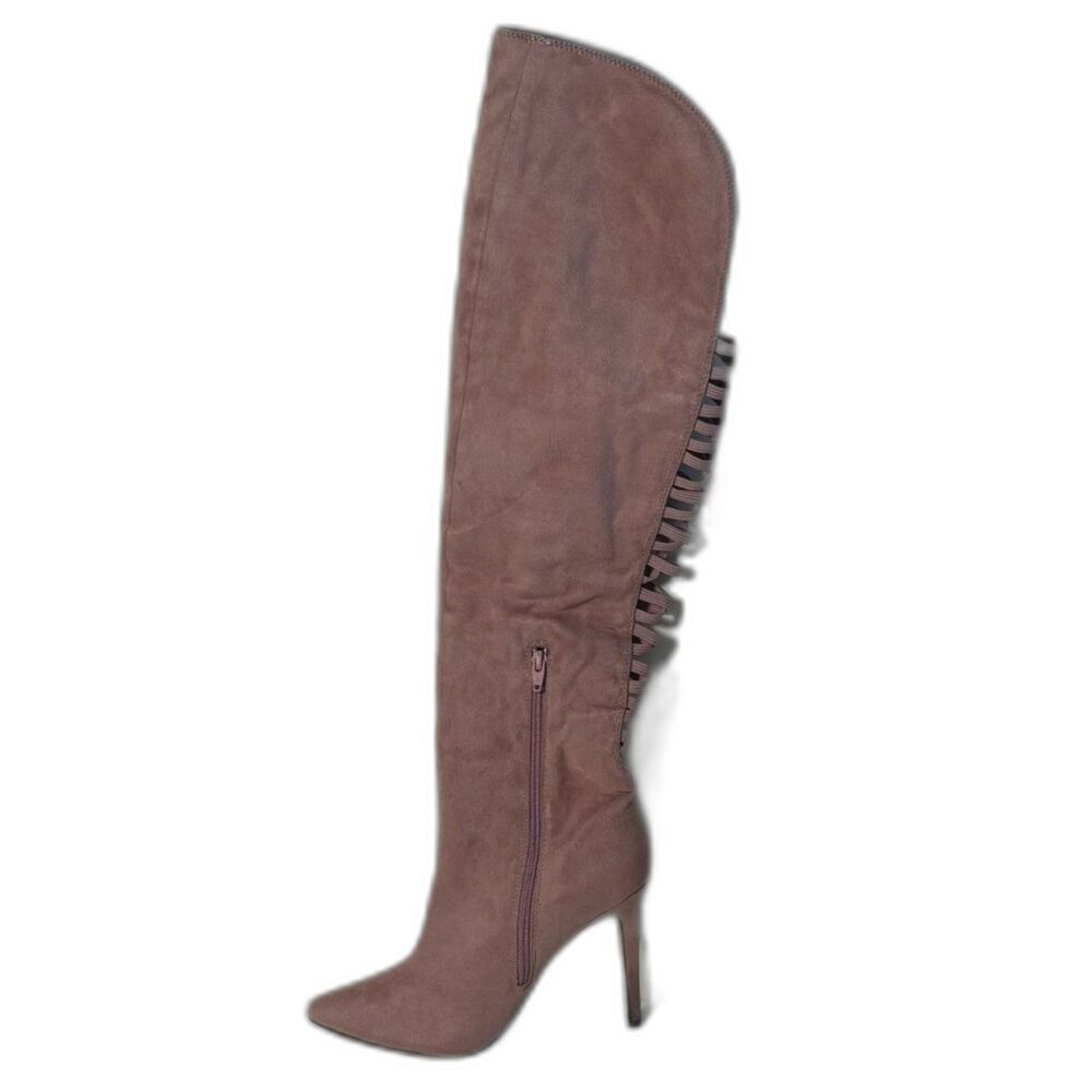 Mauve Suede Over The Knee Boots Corset Lace Back Pointed Toe Size 10